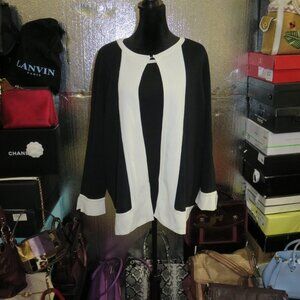 Yarns & Stitches Black & White Cotton Knit Twin Set Cardigan & Tank top size 1X